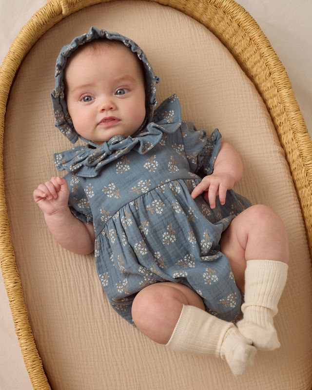 Blue Floral Collared Romper