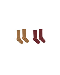 Golden + Burgundy Ribbed Socks