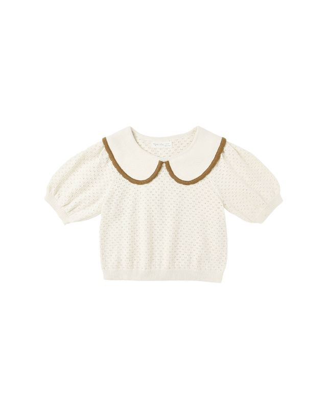 Natural Pointelle Collared Top
