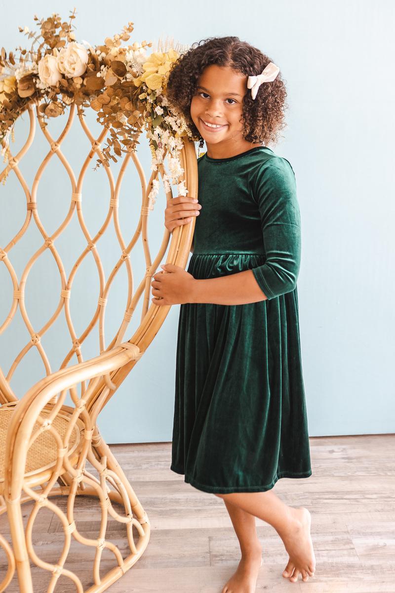 Hunter Green Velvet Twirl Dress