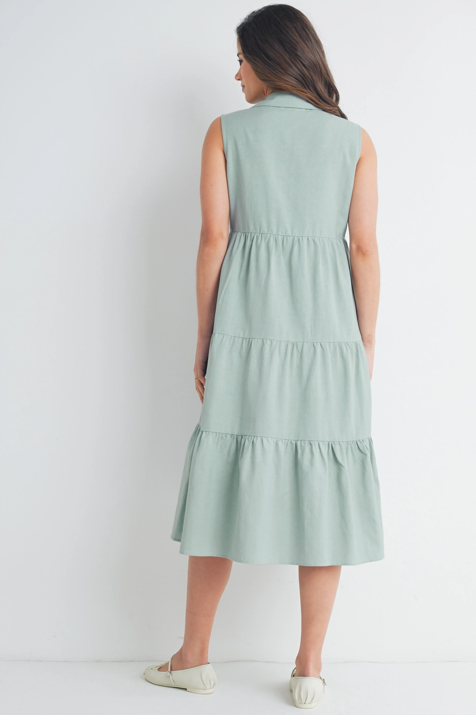 Sage Tiered Maternity Midi Dress