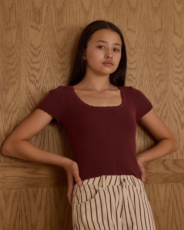 Tween Burgundy Scallop Tee