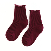 Burgundy Ribbed Lettuce Trim Midi Socks