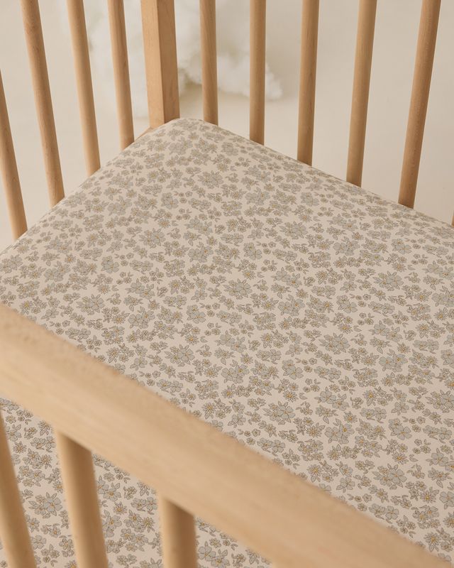 Blue Floral Bamboo Crib Sheet
