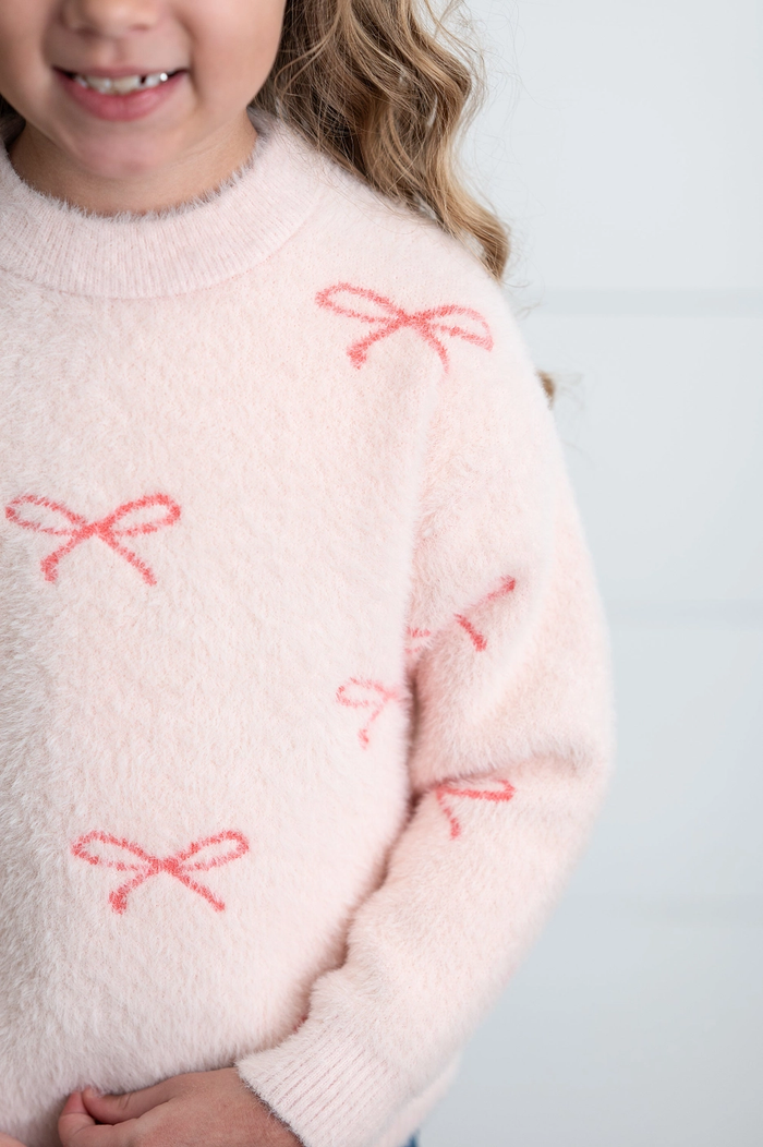 Fuzzy Pink Bow Sweater