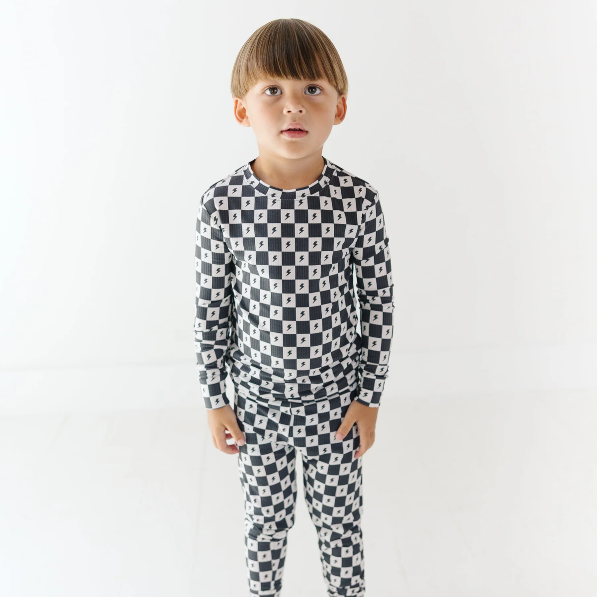 Checkered Lightning Bolt Small Ribbed Pajama Set