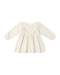 Blue Ditsy Long Sleeve Ruffle Dress