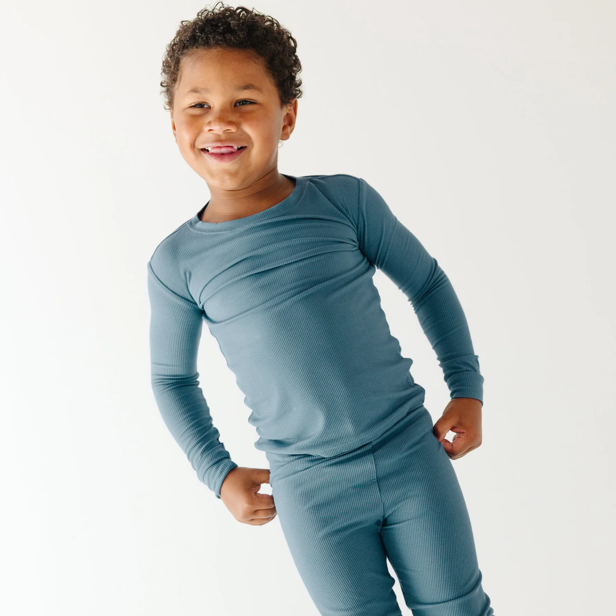 Midnight Teal Small Ribbed Pajama Set