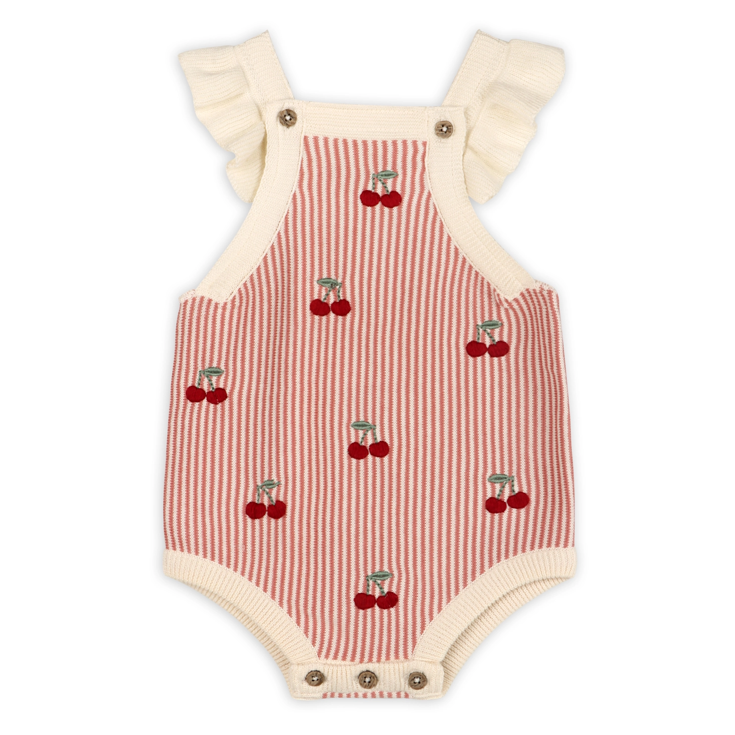 Cherry Stripe Ruffle Romper Set