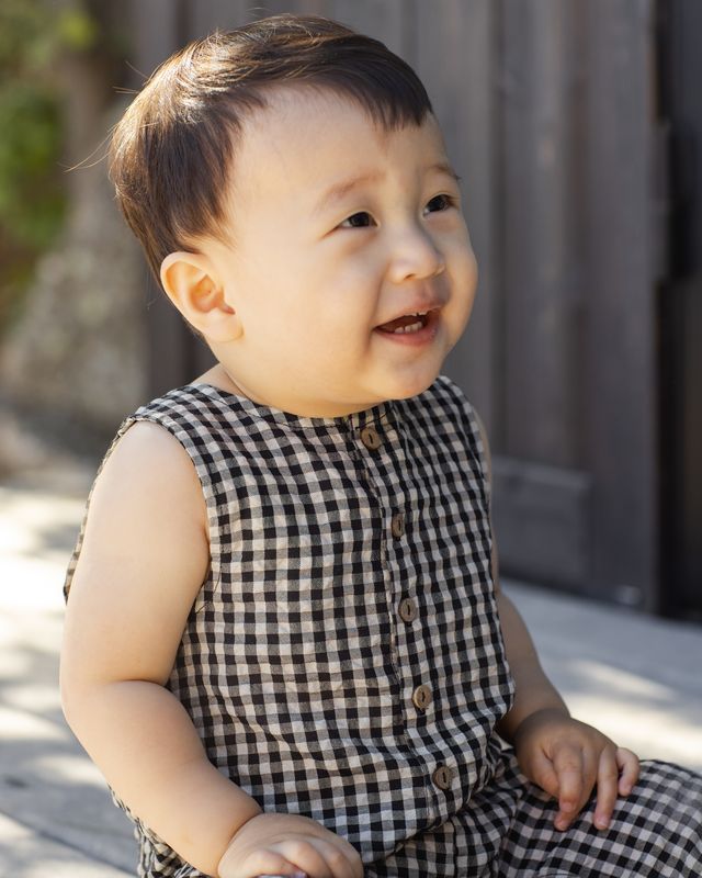 Black Check Button Jumpsuit