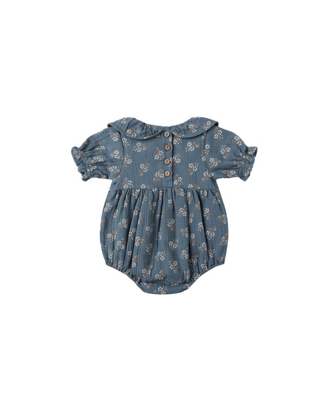 Blue Floral Collared Romper
