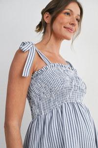 Denim Stripe Smocked Maternity Top