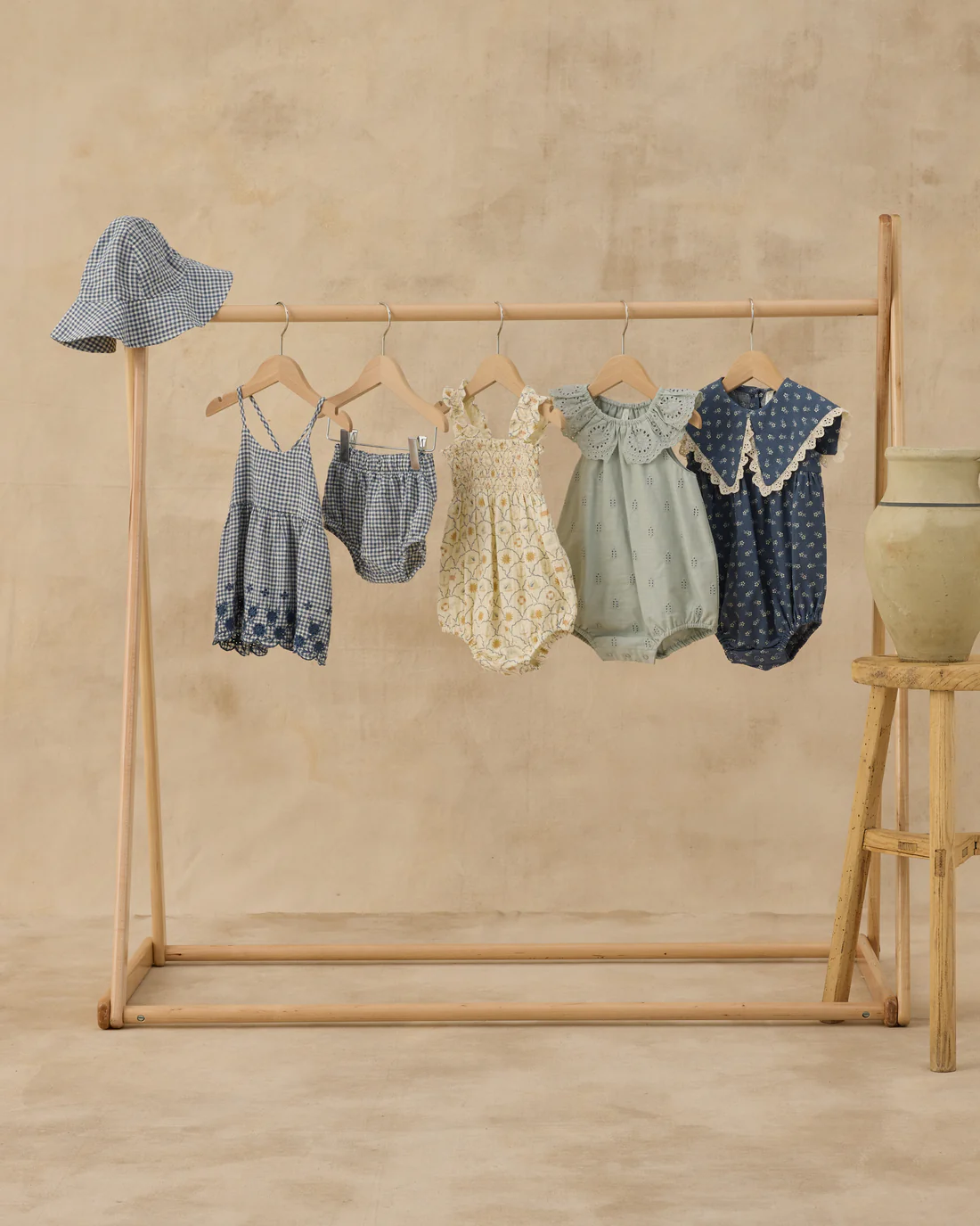 Marine Gingham Floppy Sun Hat