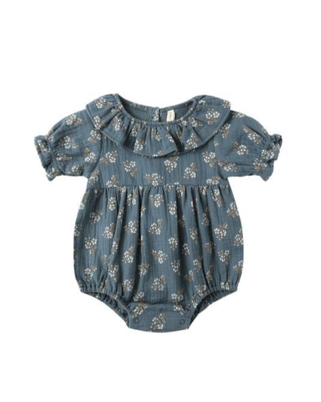 Blue Floral Collared Romper