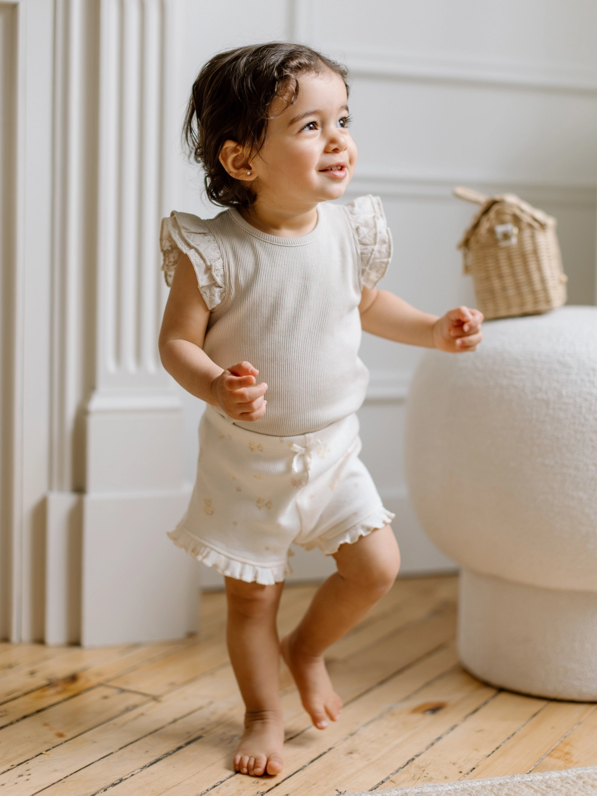 Floral Lydia Ribbed Ruffle Short