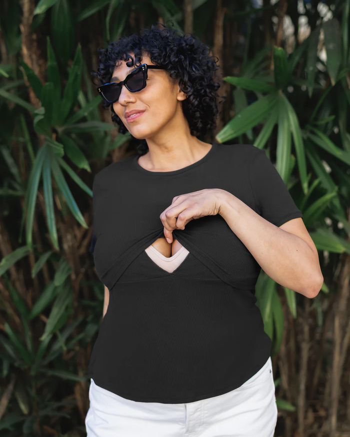 Black Ribbed Bamboo Nursing T-Shirt