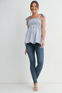 Denim Stripe Smocked Maternity Top