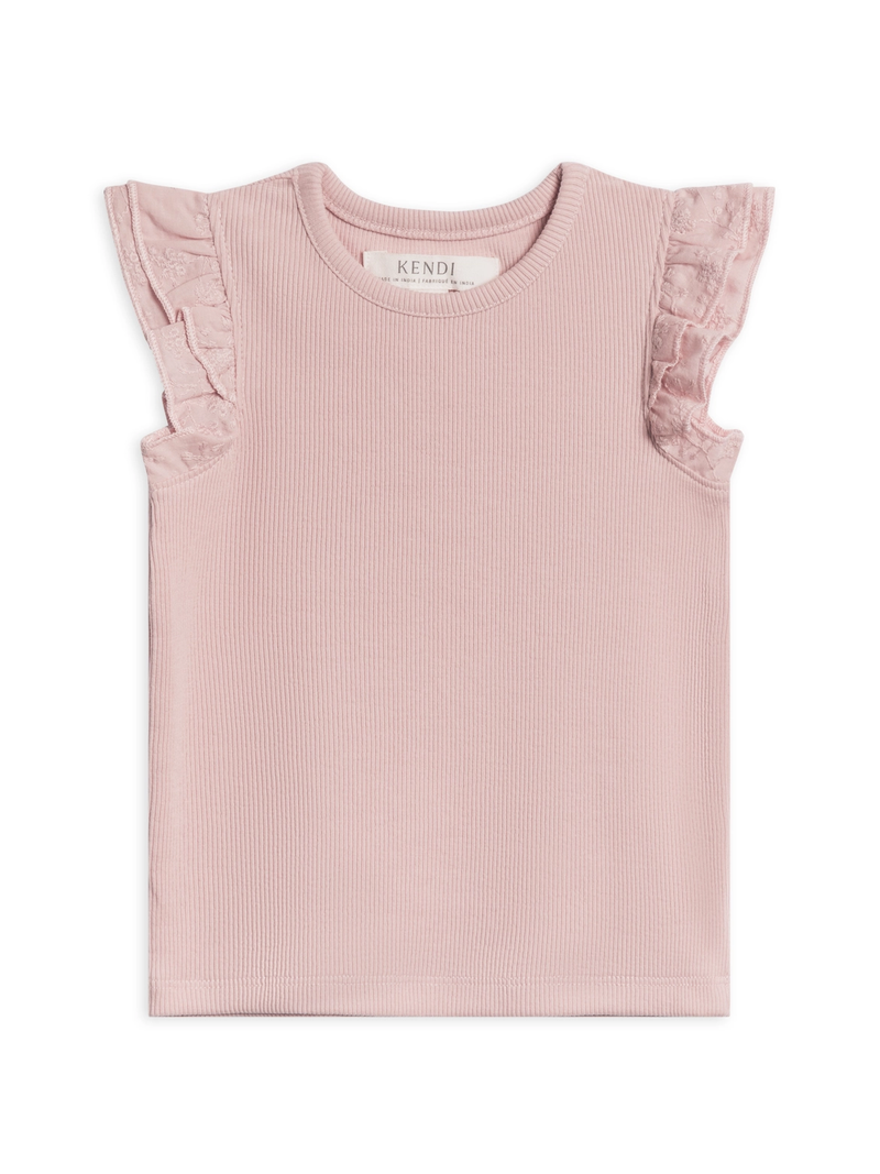 Rose Daphne Ribbed Ruffle Tank