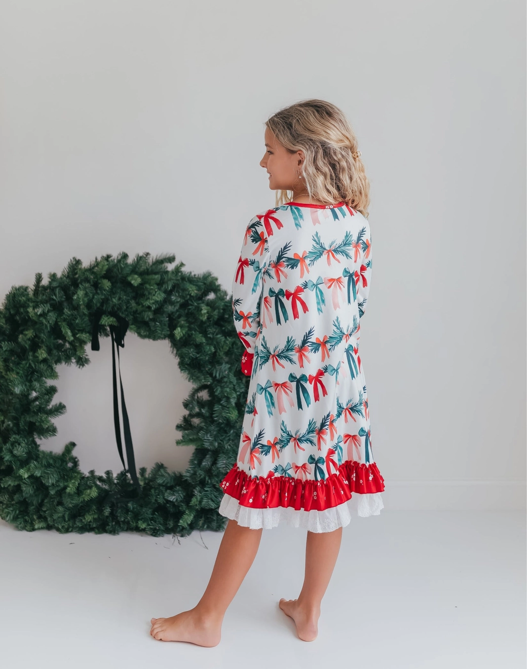 Holly Bows Ruffle Nightgown