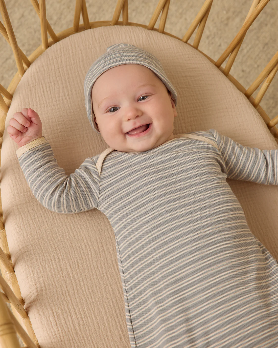 Steel Blue Stripe Knotted Gown Set