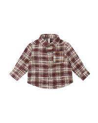 Burgundy Plaid Collared Shirt