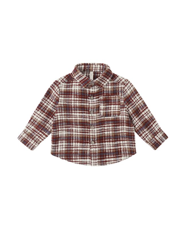 Burgundy Plaid Collared Shirt