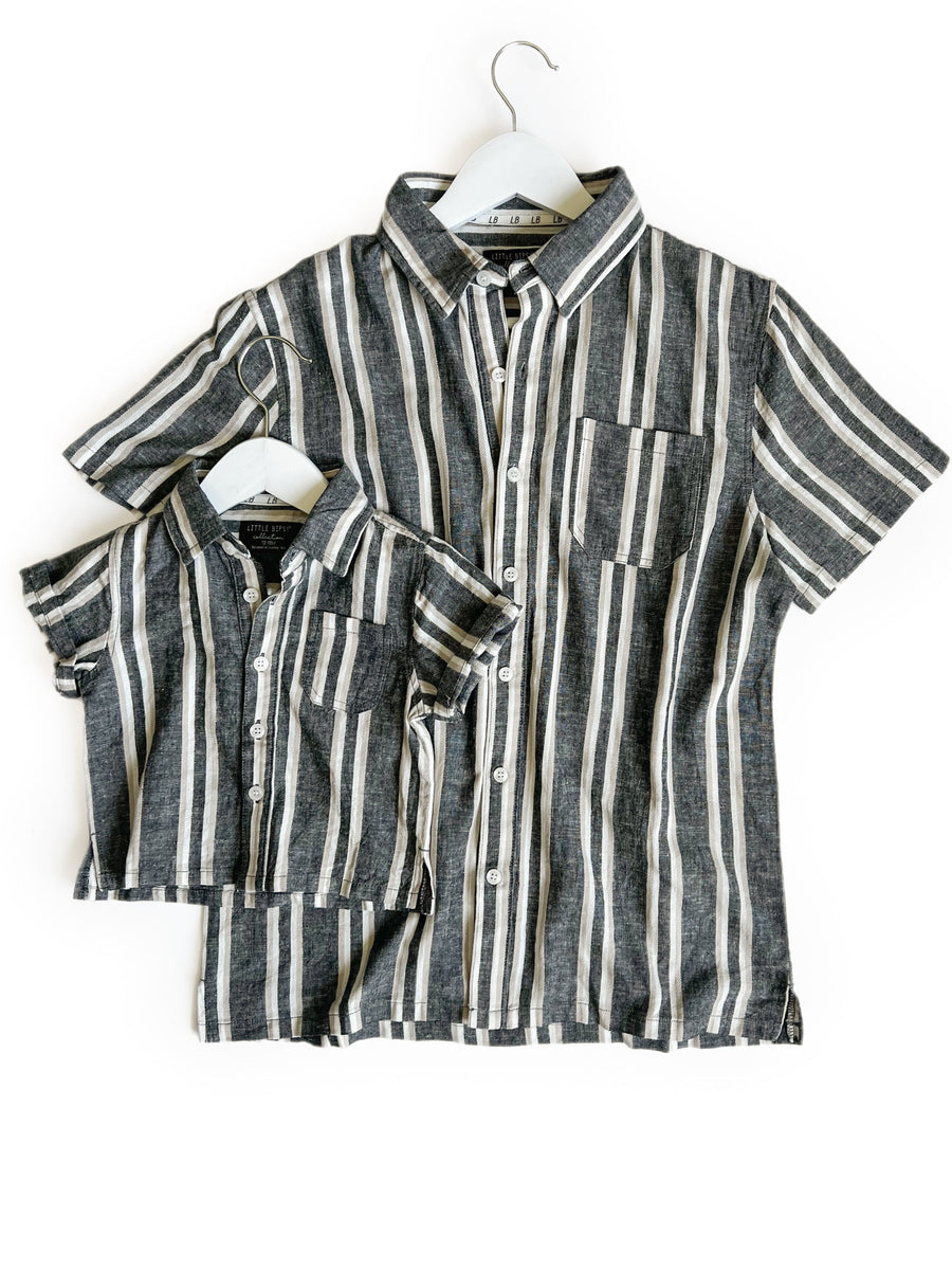 Men's Charcoal Stripe Linen Button Up