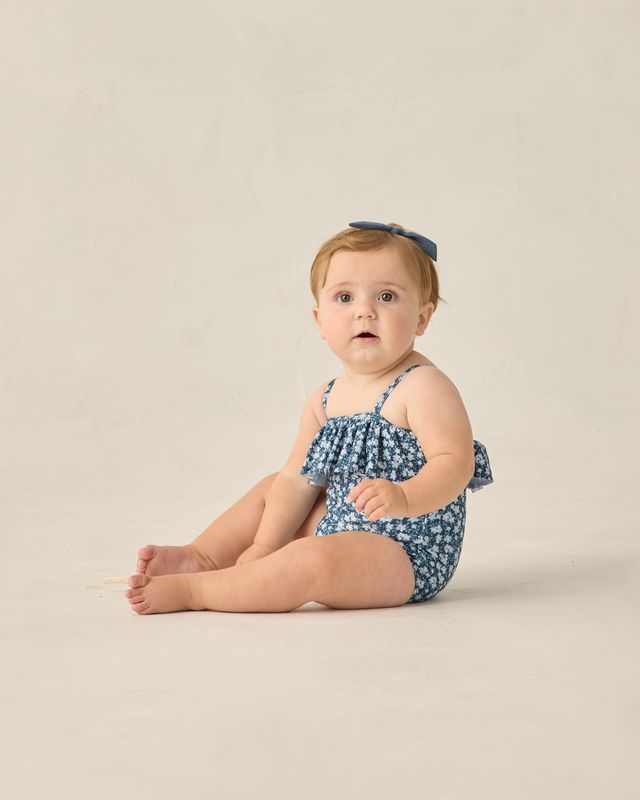 Navy Floral Ruffle One-Piece