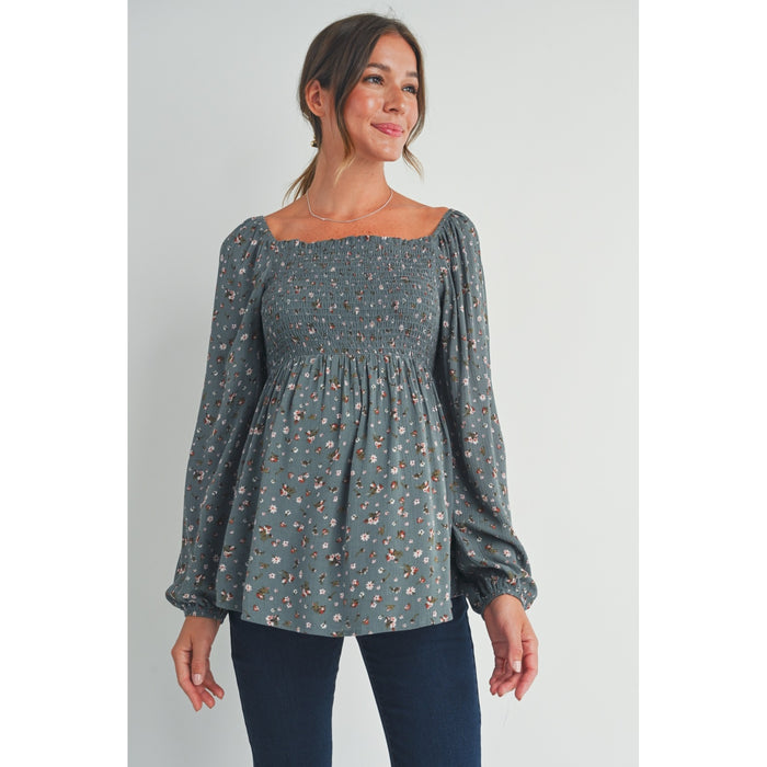 Dusty Green Floral Maternity Blouse