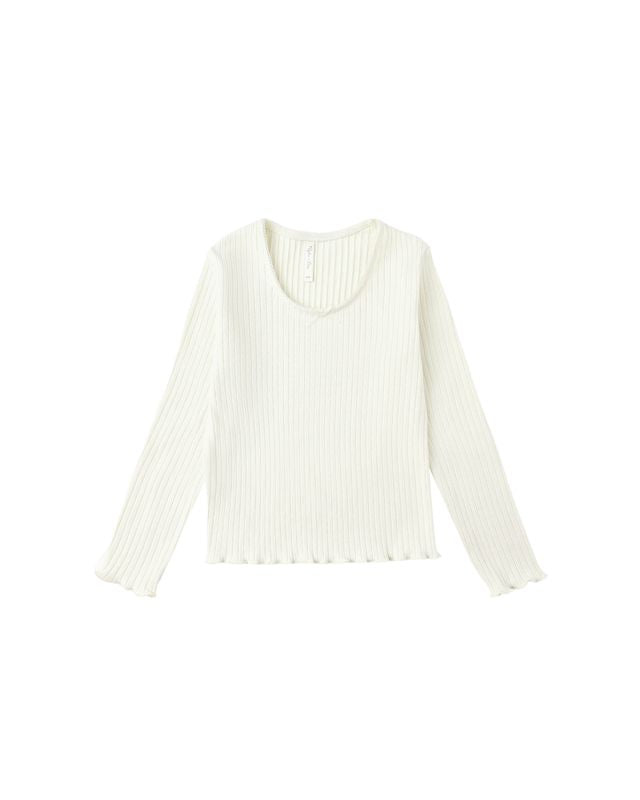 Ivory Ribbed Long Sleeve Tee