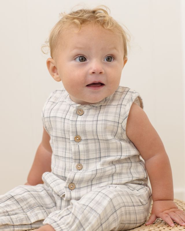 Blue Plaid Woven Jumpsuit