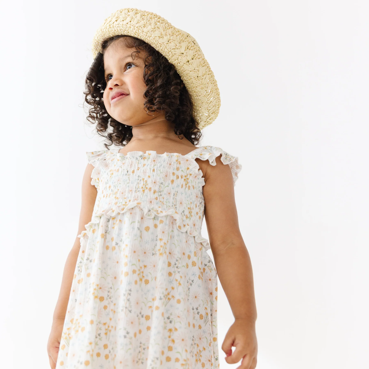 Whimsical Floral Bamboo Flutter Sleeve Dress