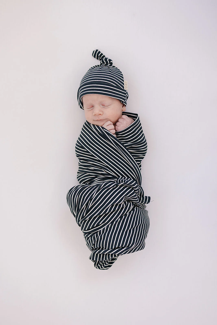 Navy Stripe Bamboo Swaddle