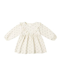 Blue Ditsy Long Sleeve Ruffle Dress
