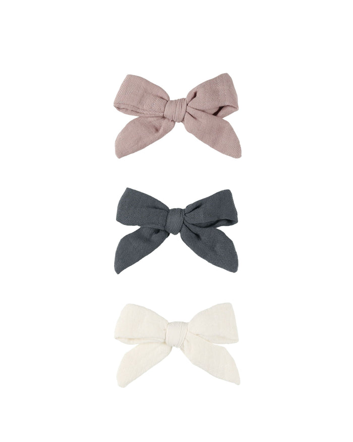 Mauve/Indigo/Ivory Bow Clip Set - 3pk