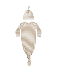 Latte Stripe Knotted Baby Gown Set