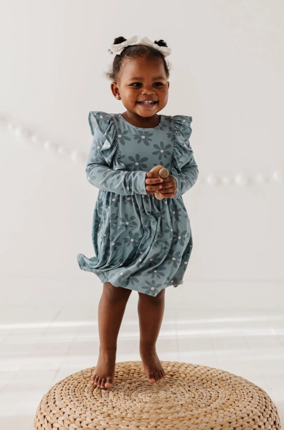 Blue Daisy Bamboo Ruffle Dress
