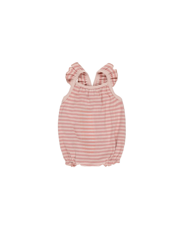 Pink Stripe Ribbed Ruffle Romper