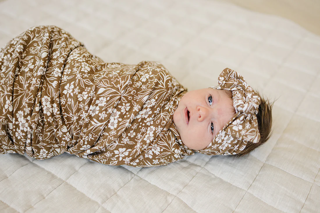 Brown Floral Bamboo Swaddle