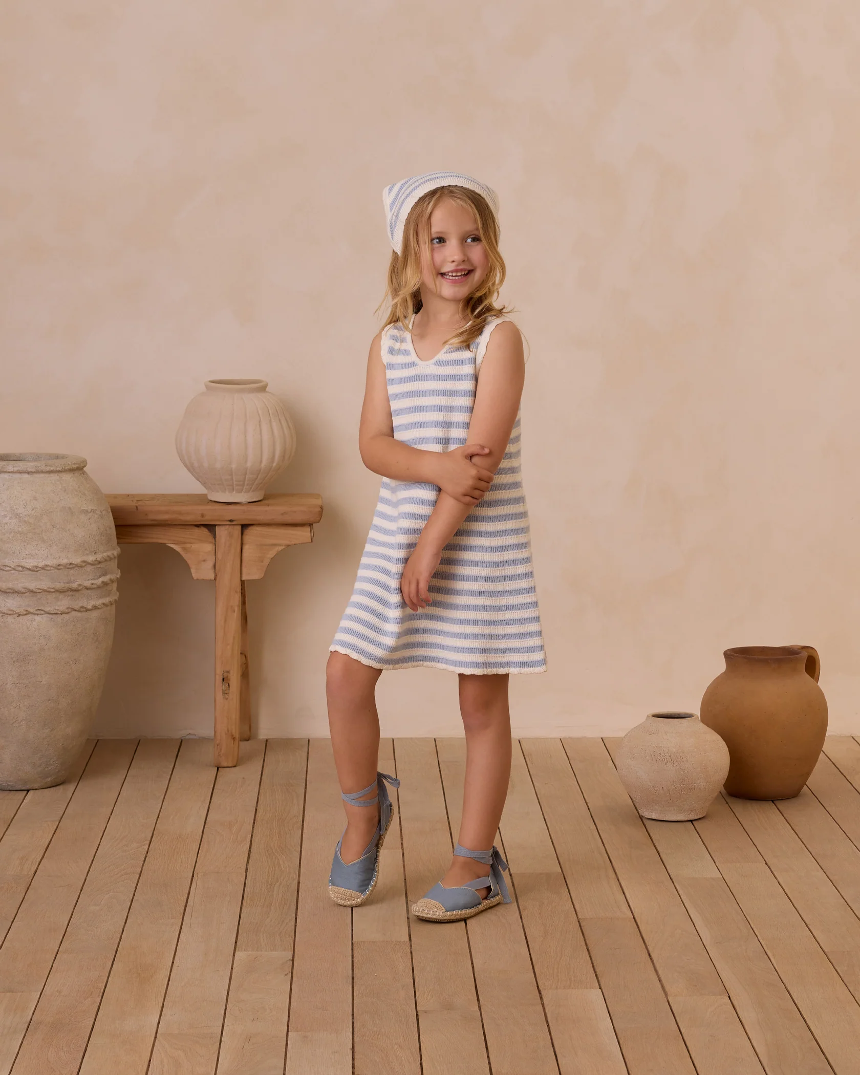Blue Stripe Crochet Mini Dress