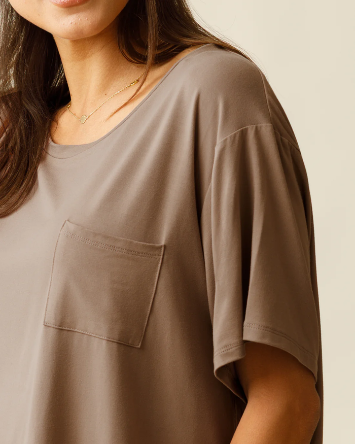 Taupe Aria Bamboo Cropped Short Sleeve Top