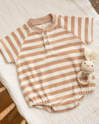 Latte Stripe Terry Henley Romper