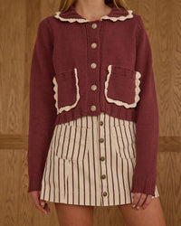 Tween Burgundy Collared Cardigan