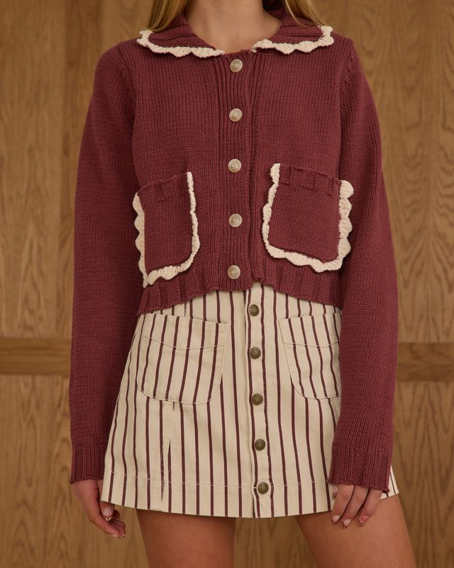 Tween Burgundy Collared Cardigan