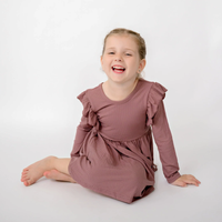 Plum Small Ribbed Ruffle Long Sleeve Dress