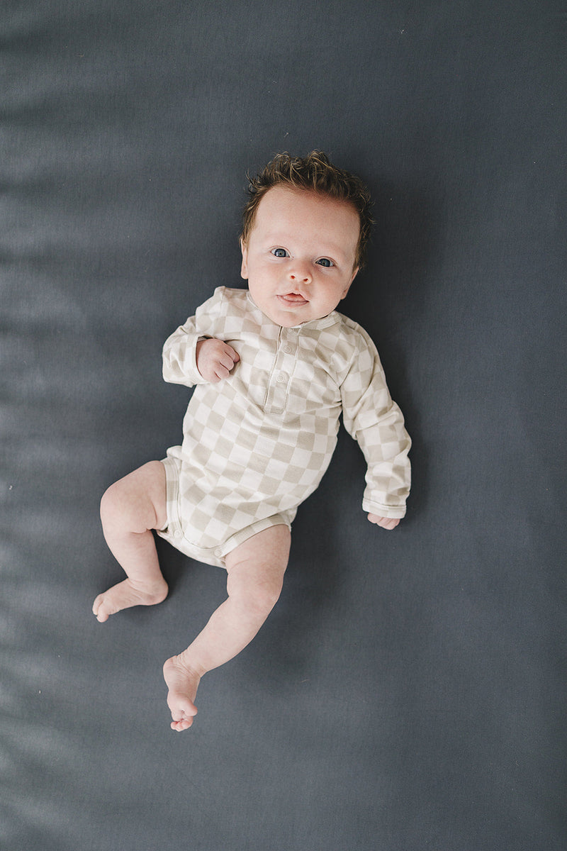 Taupe Checkered Snap Bodysuit