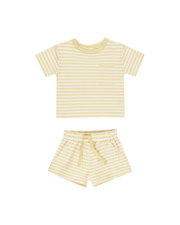 Yellow Stripe Pocket Tee + Short Set