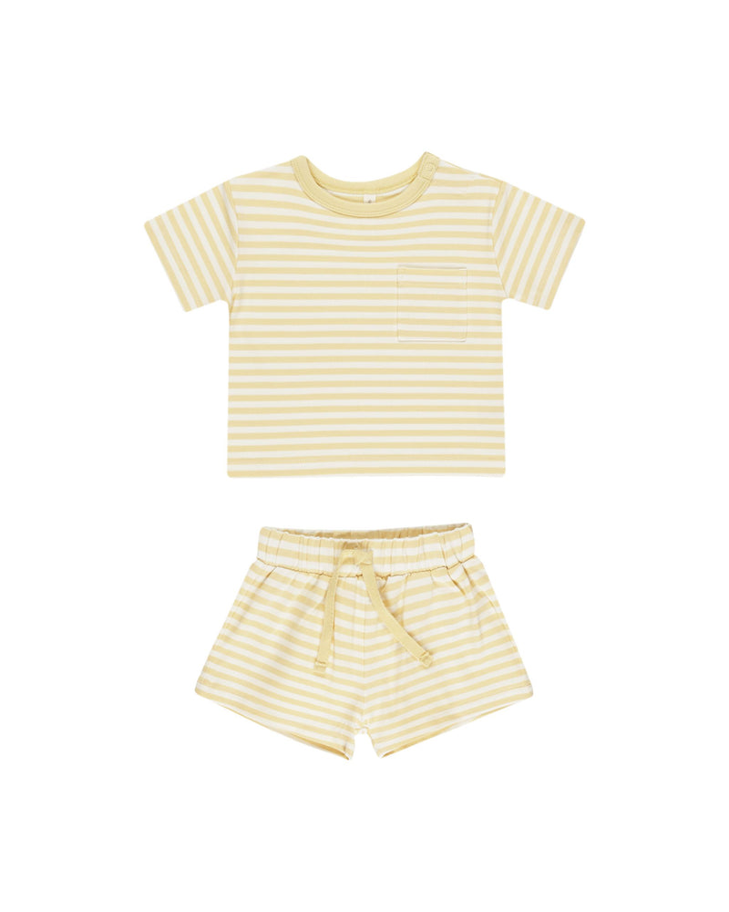 Yellow Stripe Pocket Tee + Short Set