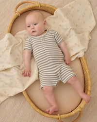 Sage Stripe Waffle Snap Romper