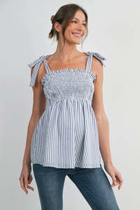 Denim Stripe Smocked Maternity Top